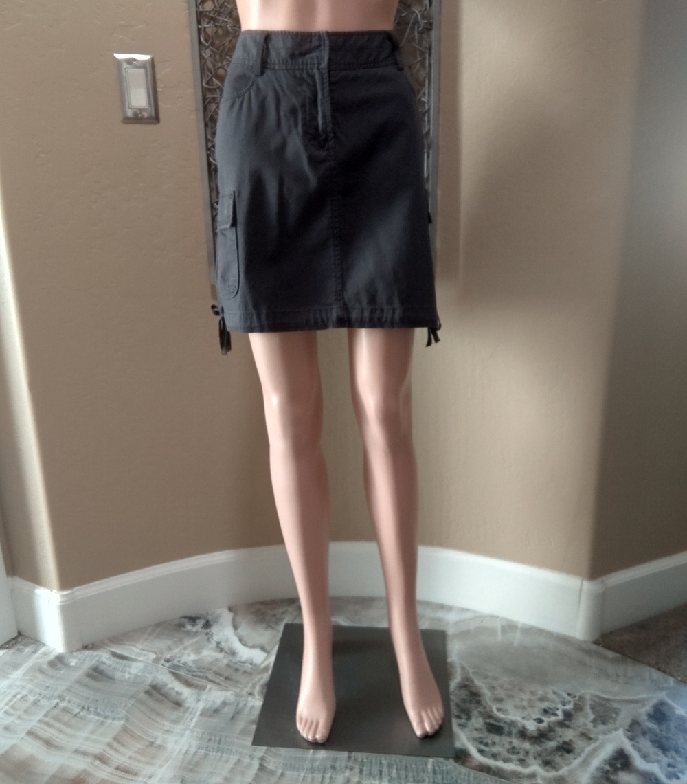 White House Black Market Gray Cotton Cargo Mini Skirt with Drawstring Hem